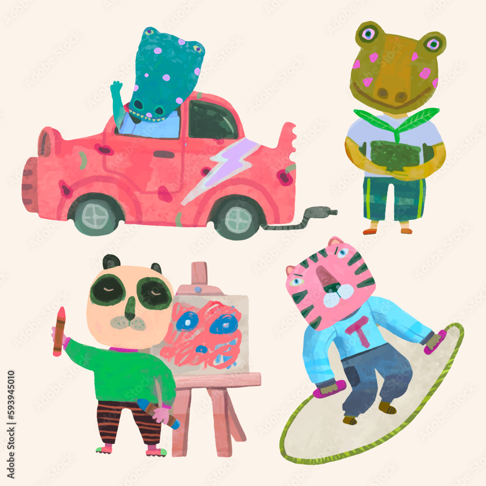 Fototapeta premium Animal cartoon vector illustration. watercolor