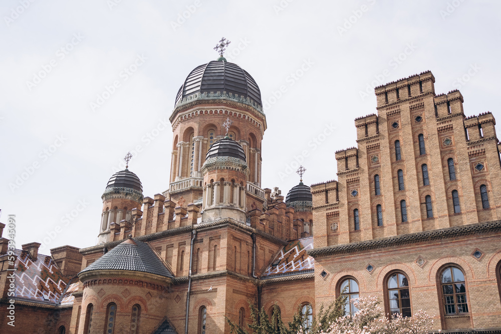Three Saints Orthodox church in National University in Chernivtsi, Ukraine. Ancient building, UNESCO World Heritage Site.