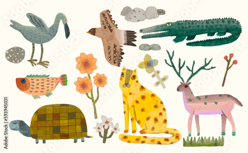 Canvas Print Animal cartoon vector illustration. watercolor