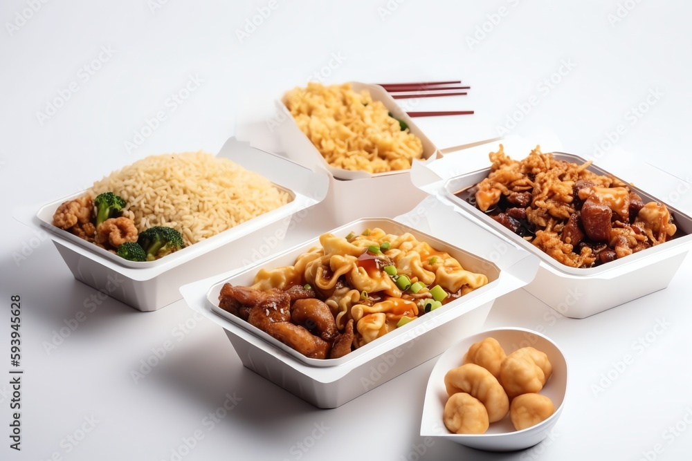 Chinese Food on White Background. Generative AI Chinese Food on White Background. Generative AI