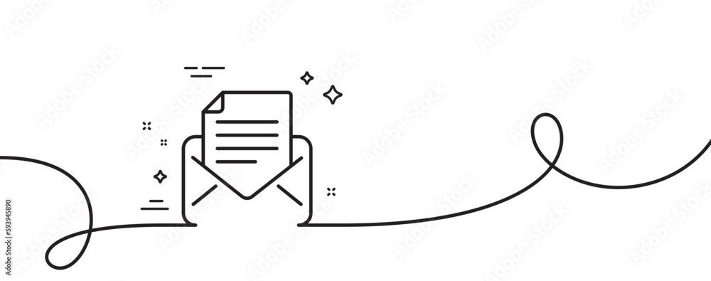 Mail correspondence line icon. Continuous one line with curl. Read Message sign. E-mail symbol. Mail correspondence single outline ribbon. Loop curve pattern. Vector