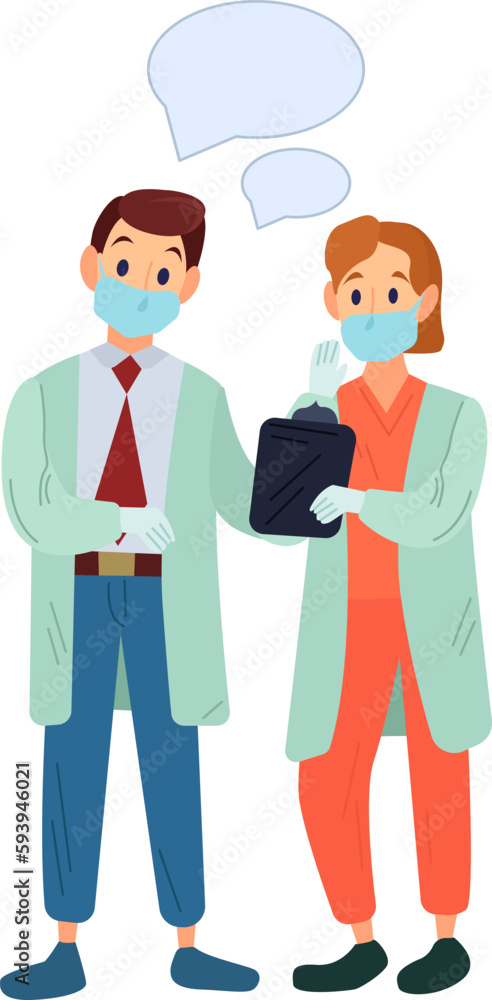 Doctor and nurse illustration in color cartoon style. Editable vector graphic design.