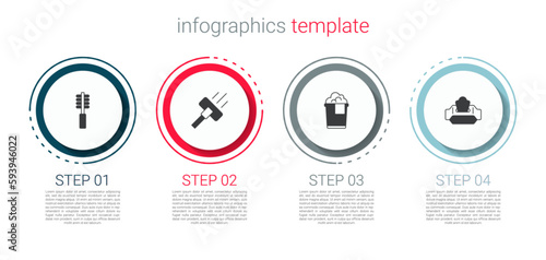 Set Toilet brush, Vacuum cleaner, Bucket with foam and Wet wipe pack. Business infographic template. Vector