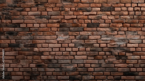 Red brick wall. Texture of old dark brown and red brick wall panoramic backgorund. Al generated