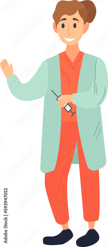 Smiling nurse with syringe illustration in color cartoon style. Editable vector graphic design. Smiling nurse with syringe illustration in color cartoon style. Editable vector graphic design.
