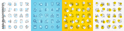 Vector icons set of Report document, Agreement document and Sunscreen line icons pack for web with Covid test, Attention, Diagram graph outline icon. Hearing, Chemistry experiment. Vector