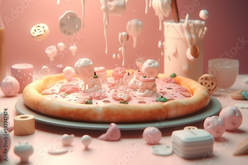 Concept Pizza in soft colors and kawaii style Generative AI Technology