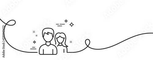 Couple line icon. Continuous one line with curl. Users Group or Teamwork sign. Male and Female Person silhouette symbol. Couple single outline ribbon. Loop curve pattern. Vector