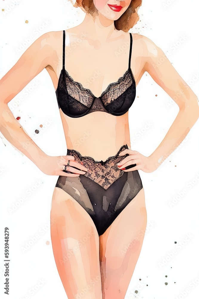 Watercolor drawing of an elegant, slim, sexy girl in lingerie. Generative AI. Watercolor drawing of an elegant, slim, sexy girl in lingerie. Generative AI.