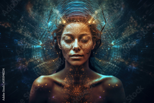 Portrait of spiritual being connecting to the divine Generative Ai. 
