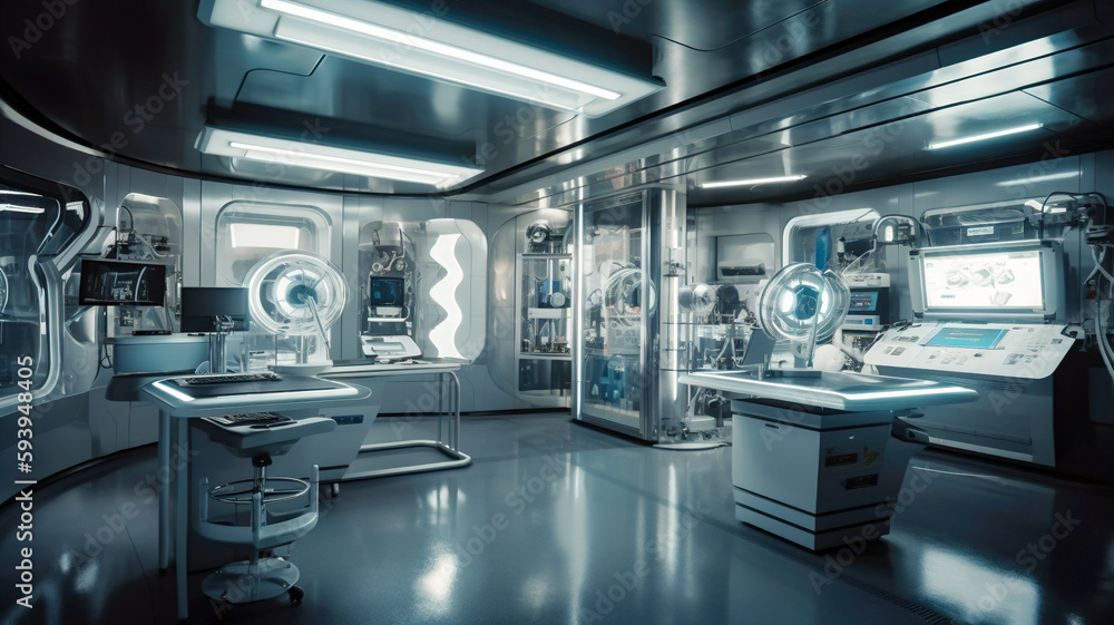 A futuristic DNA testing facility with advanced technology and cutting-edge equipment A futuristic DNA testing facility with advanced technology and cutting-edge equipment