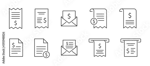 Receipt icon. Bill, receipt icons collection. Invoice or bill line icons