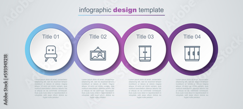 Set line Armchair, Picture, Wardrobe and . Business infographic template. Vector