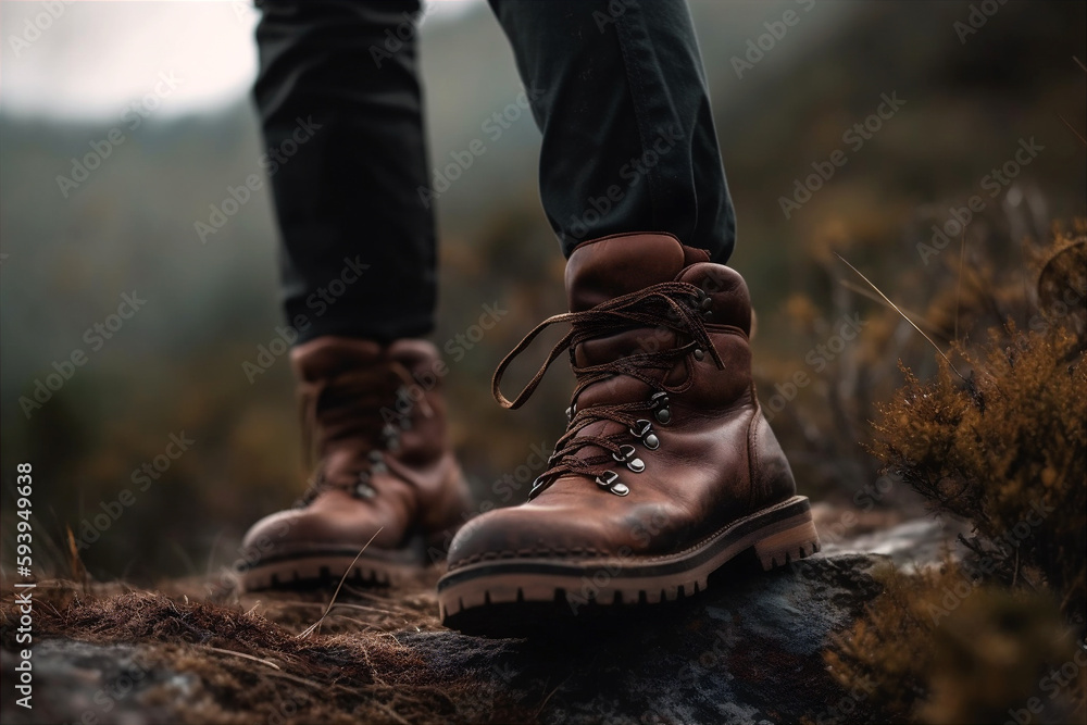 Woman hiking up mountain trail. AI generated Woman hiking up mountain trail. AI generated