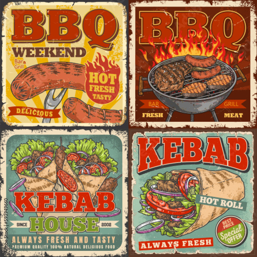 BBQ food set posters colorful