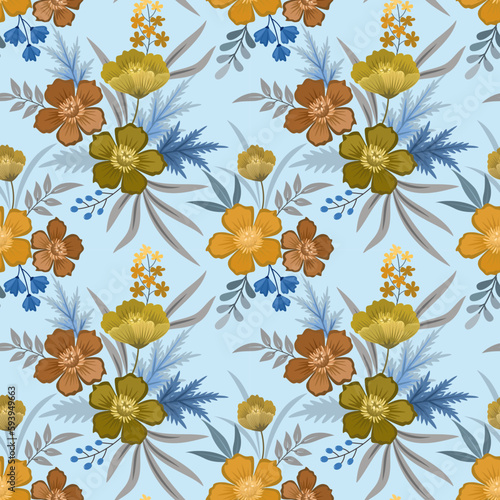 Colorful flowers seamless pattern. Can be used for fabric textile wallpaper.