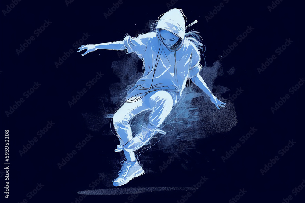 Fototapeta premium HIPHOP, Japanese people are dancing. Watercolor. Generative AI