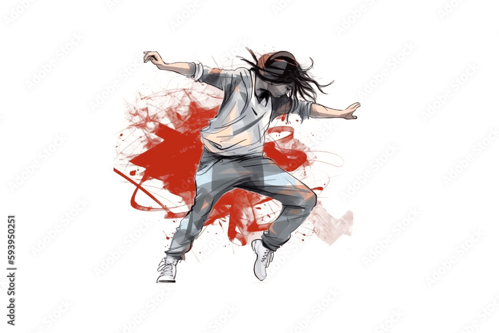 HIPHOP, Japanese people are dancing. Watercolor. Generative AI HIPHOP, Japanese people are dancing. Watercolor. Generative AI