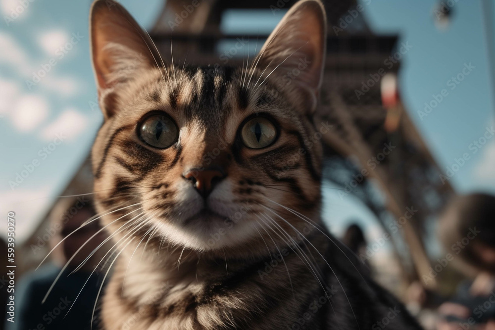 Photo of cat at the eiffel tower In Paris. Animal influencer. Photo of cat at the eiffel tower In Paris. Animal influencer.
