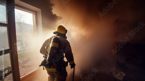 Feuerwehr löscht brennendes Haus KI