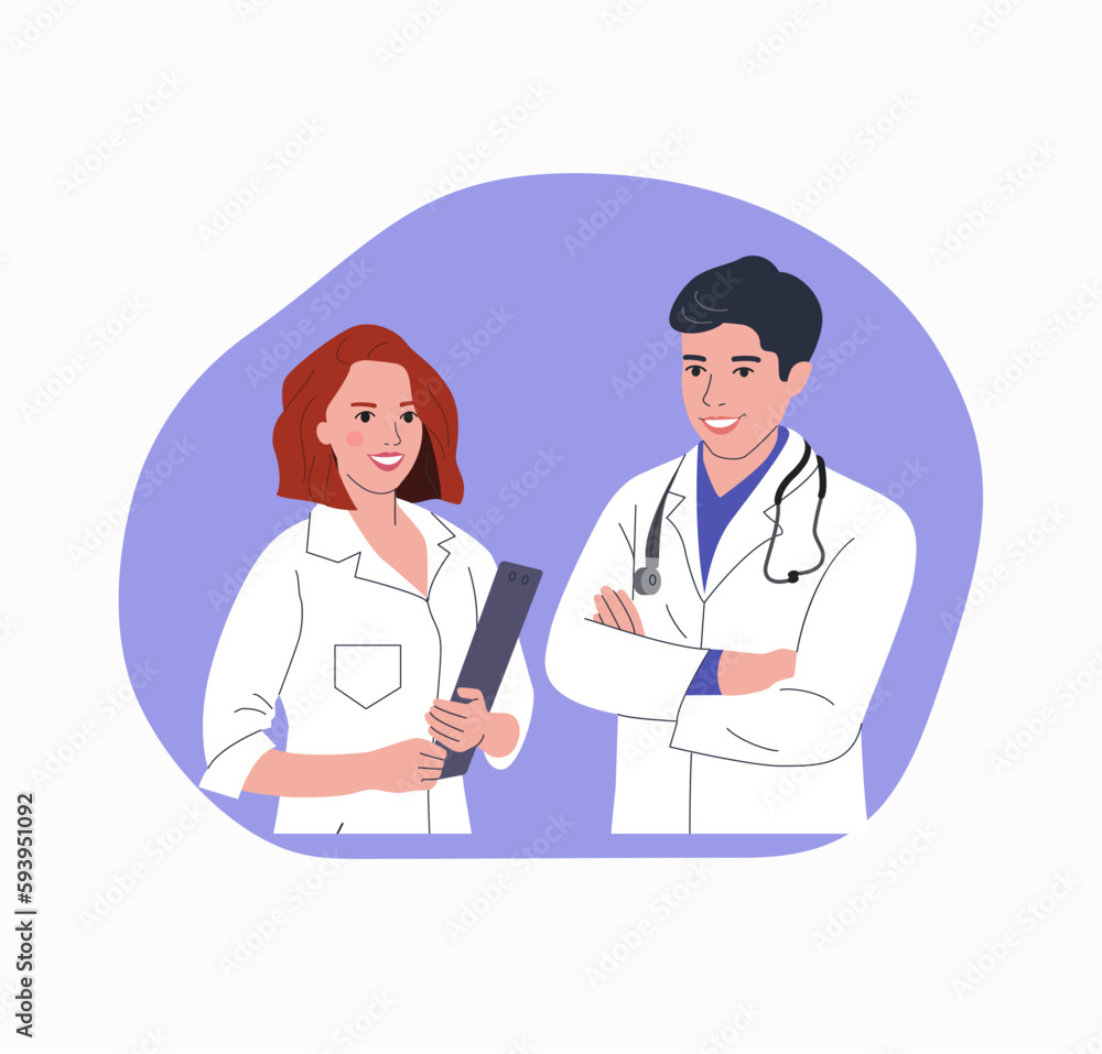 Doctors male and female isolated. Vector flat style cartoon illustration. Doctors male and female isolated. Vector flat style cartoon illustration.
