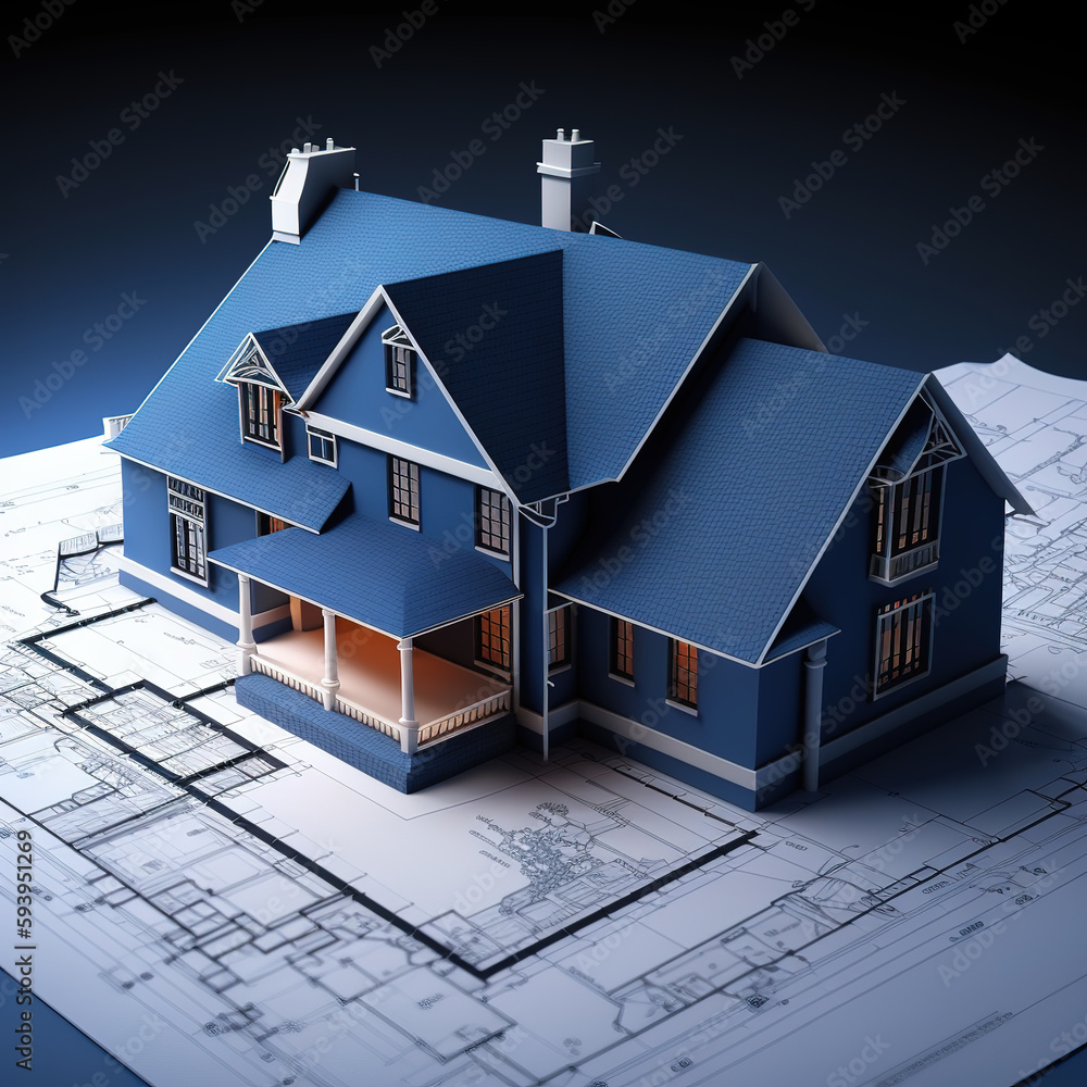 Home model for a construction, blueprint designs. Generative AI Home model for a construction, blueprint designs. Generative AI