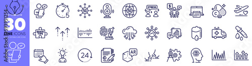 Drop counter, 5g technology and Quick tips line icons pack. Medical flight, Timer, Ambulance car web icon. Swipe up, Calendar, Augmented reality pictogram. Difficult stress. Vector