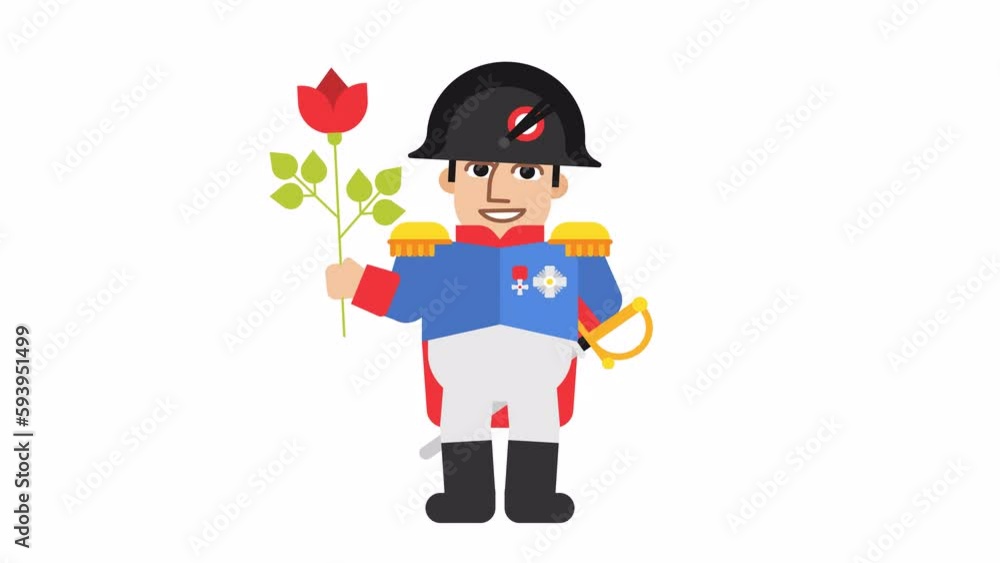 Napoleon Bonaparte holding rose and smiling. Alpha channel Napoleon Bonaparte holding rose and smiling. Alpha channel