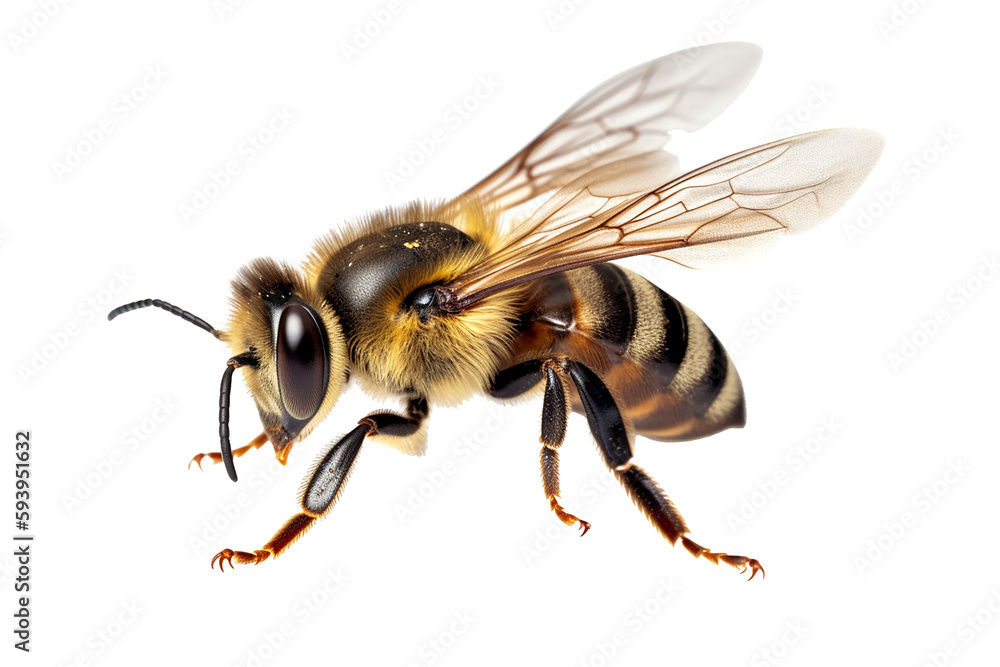 Bee insect close-up. PNG file is detailly isolated with transparent background. Generative Ai Bee insect close-up. PNG file is detailly isolated with transparent background. Generative Ai