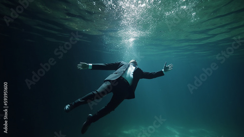 Ein Mann im Anzug unter Wasser KI