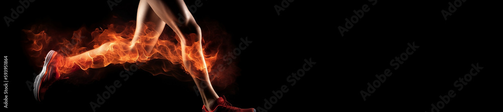 Legs of a runner with power in their veins isolated on black. Fire and energy Legs of a runner with power in their veins isolated on black. Fire and energy