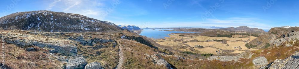 Panorama- Spring trip to the mountain Kaukarpallen at the Skogmo community, Helgelandslysten, Norway
