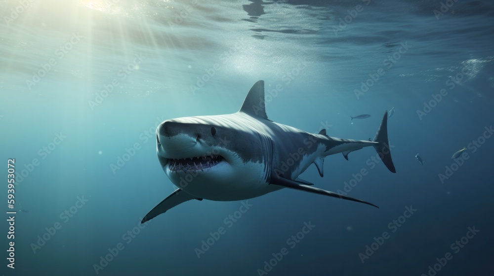 Obraz premium Shark swimming in the sea. Generative AI.