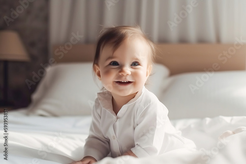 Portrait of happy cute baby, generative ai.
