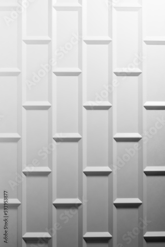 White abstract background of glossy ceramic rectangle tile with gradient  pattern  top view  vertical. Classic mosaic texture of porcelain tile for pool  bathroom  kitchen  toilet.