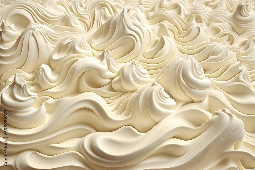 Close up of cream, waves of cream, whipped cream. Created with generative Ai technology.