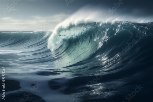 Huge hyper-realistic ocean wave. AI generated © Oksana Kumer