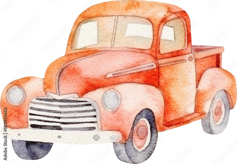 Cartoon vintage red car illustration created with Generative AI technology