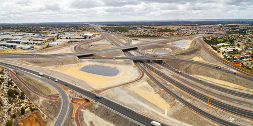 aerial view of highway construction site in the city of Perth, Western Australia, Australia, Ozeanien