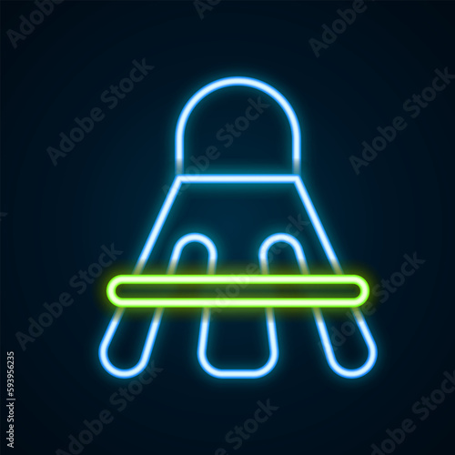 Glowing neon line Badminton shuttlecock icon isolated on black background. Sport equipment. Colorful outline concept. Vector