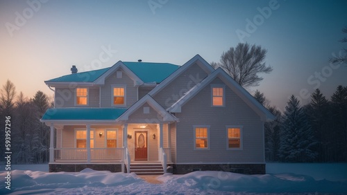 A Daring Image Of A House In The Snow At Night AI Generative