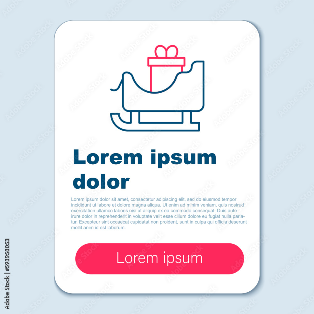 Line Christmas santa claus sleigh with sack bag icon isolated on grey background. Merry Christmas and Happy New Year. Colorful outline concept. Vector Line Christmas santa claus sleigh with sack bag icon isolated on grey background. Merry Christmas and Happy New Year. Colorful outline concept. Vector