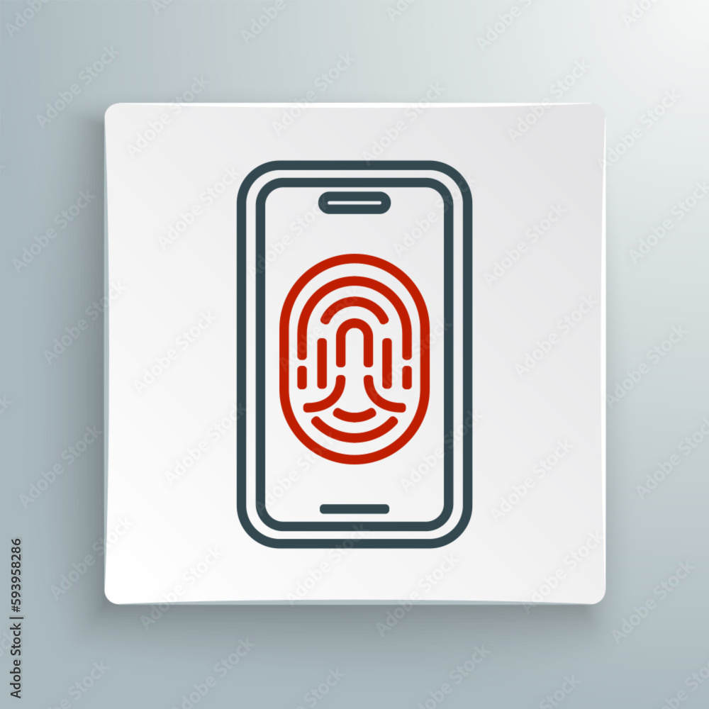 Line Smartphone with fingerprint scanner icon isolated on white background. Concept of security, personal access via finger on mobile. Colorful outline concept. Vector Line Smartphone with fingerprint scanner icon isolated on white background. Concept of security, personal access via finger on mobile. Colorful outline concept. Vector