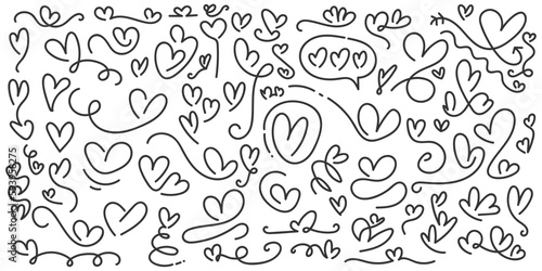 Hand Drawn Heart Collection. Love Doodles Set. Scribble Element. Romantic Illustration Elements for Valentines Day or Mothers Day