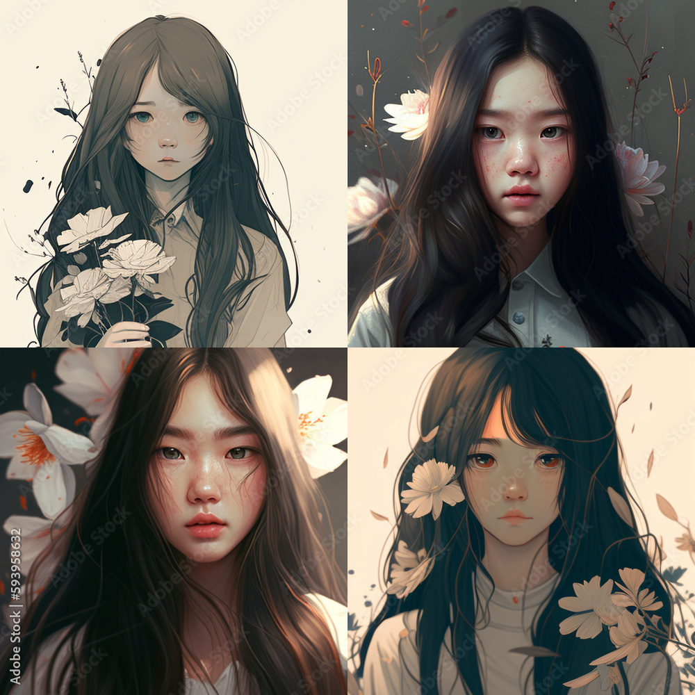 pretty asian girls with flower illustration pretty asian girls with flower illustration