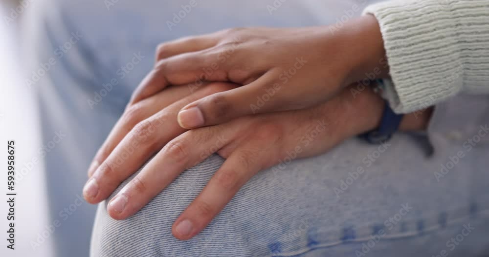Closeup, couple and people holding hands in care, love and trust of peace at home. Life partner, helping hand and loyalty of kindness, commitment and support of psychology, hope or empathy to forgive Closeup, couple and people holding hands in care, love and trust of peace at home. Life partner, helping hand and loyalty of kindness, commitment and support of psychology, hope or empathy to forgive