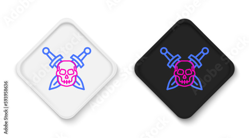 Line Crossed medieval sword with skull icon isolated on white background. Medieval weapon. Colorful outline concept. Vector