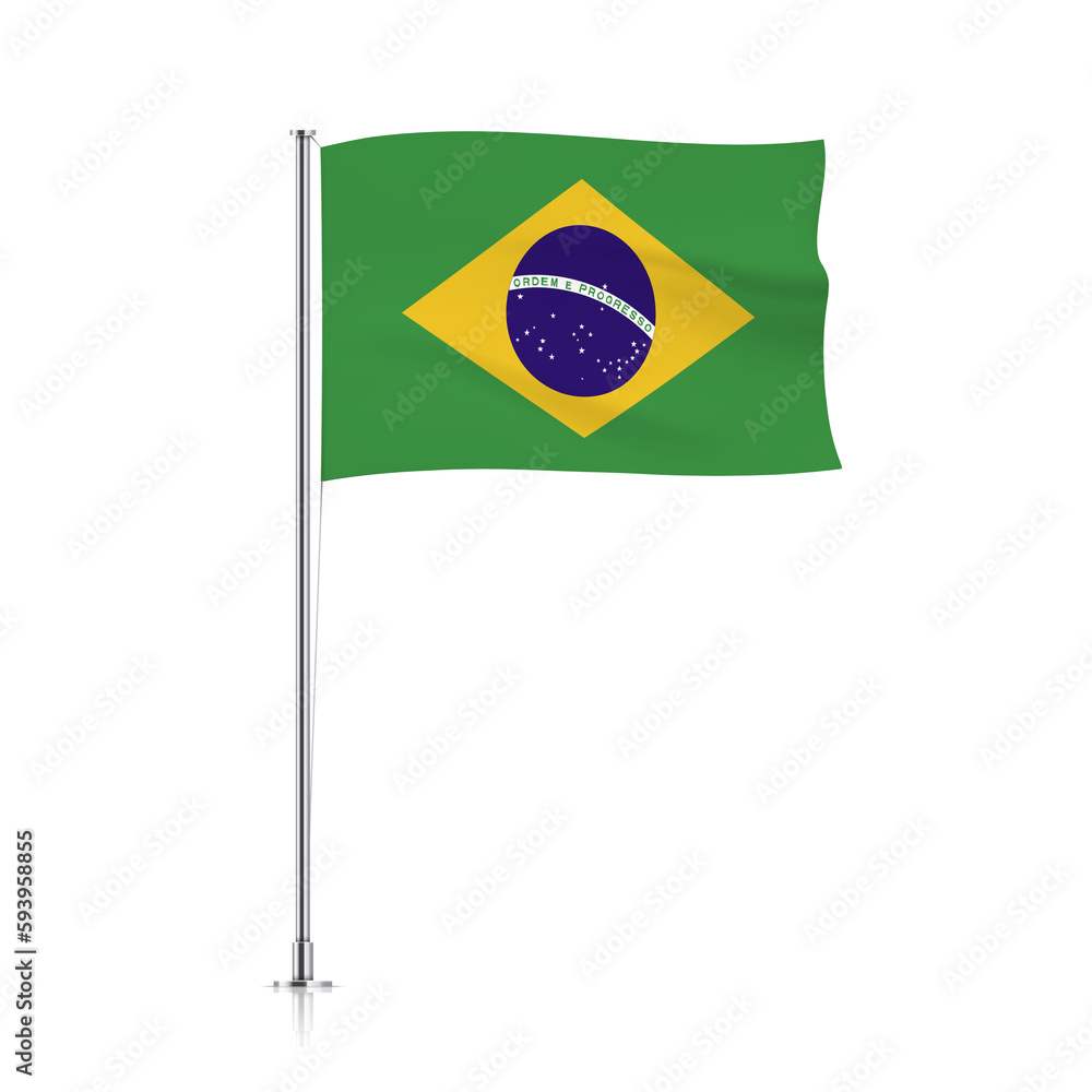 BRAZIL flag, waving flag of BRAZIL on pole 