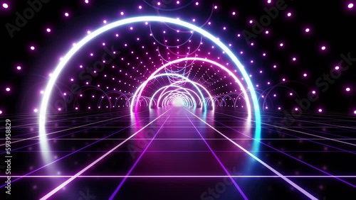 Wallpaper Mural Neon Line Tunnel glowing　Fluorescent light corridor stage CG background Torontodigital.ca