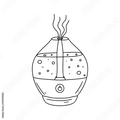 Humidifier in hand drawn doodle style. Vector illustration isolated on white background. Coloring book.